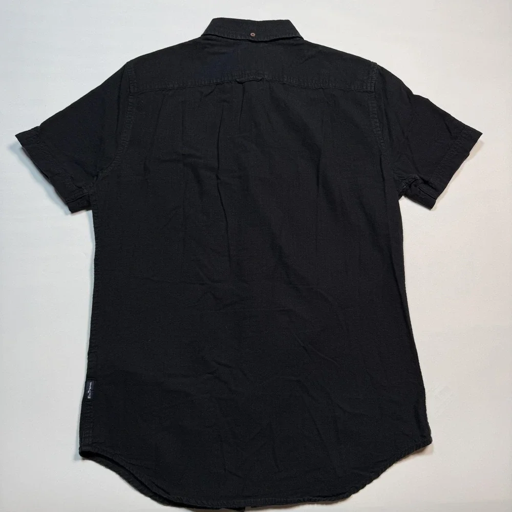 Ben Sherman Shirt Mens Small Black Short Sleeve Button Down Cotton Casual Top